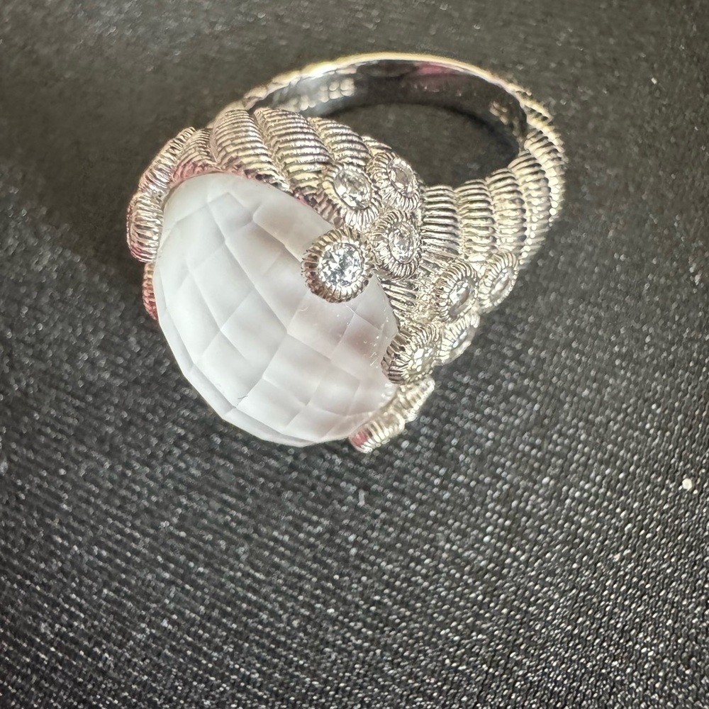 Judith Ripka 925 Silver White Faceted  Cut Quart Ring w/Diamonique CZ stones - Picture 3 of 10